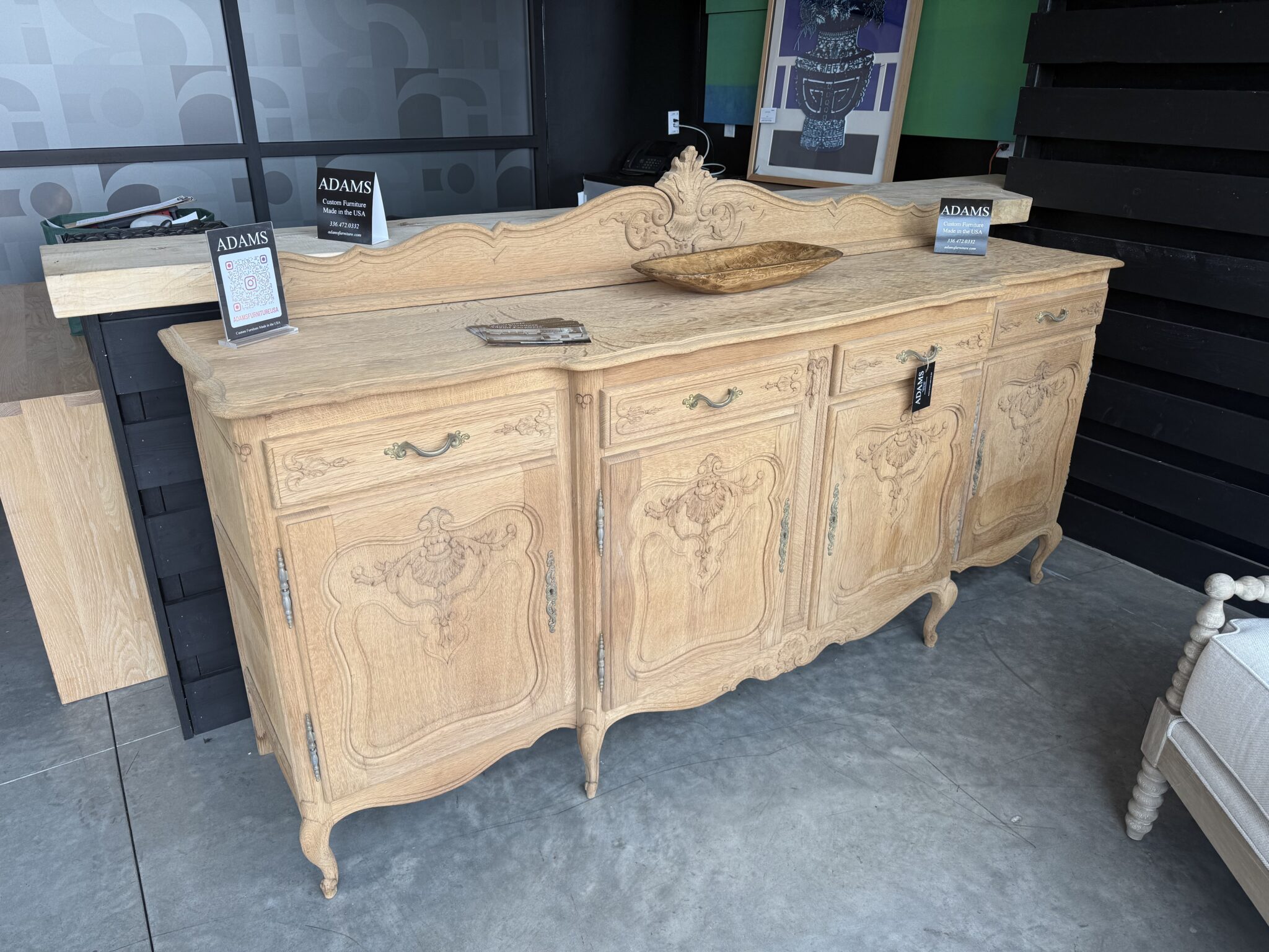 Carved sideboard with hand-turned bowl