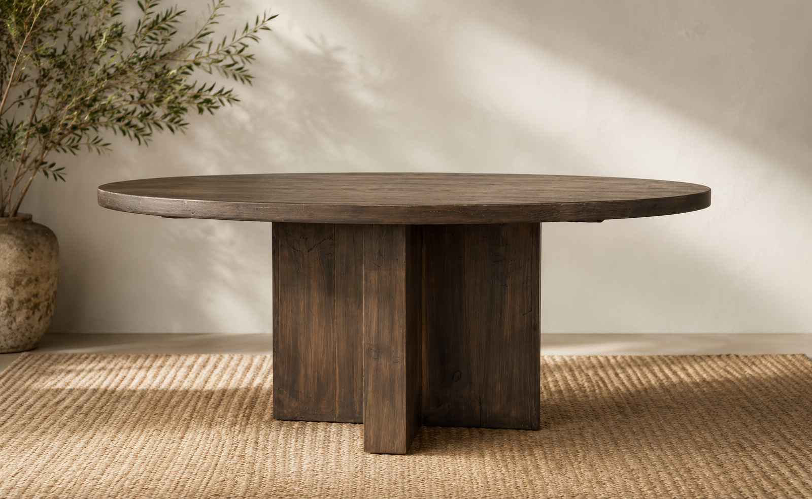 A Cross Base Table — solid-timber dining table on an X-cross pedestal, finished and styled for a dining room — handmade by Adams Furniture in North Carolina