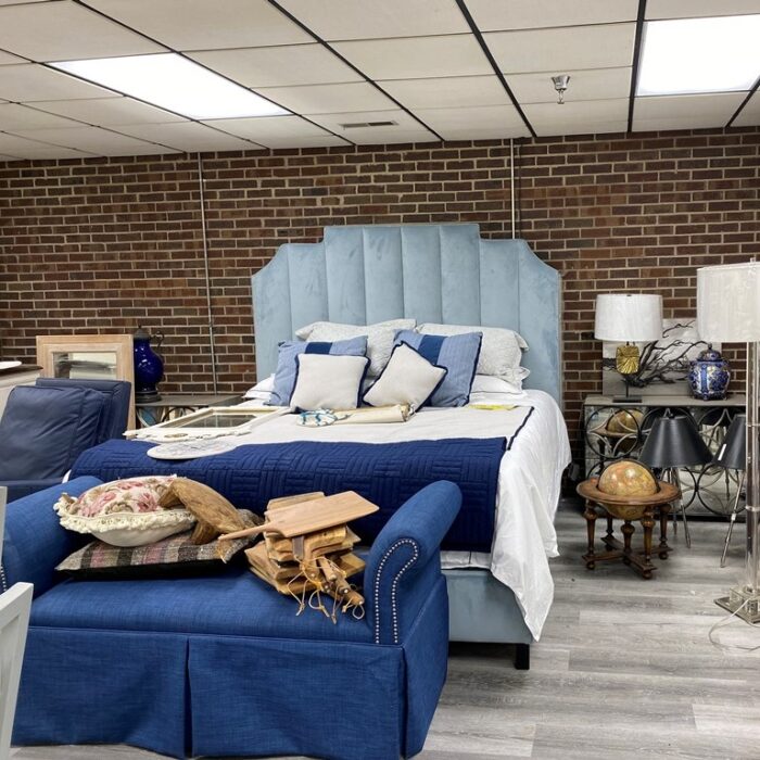 Anna King Bed, Blue Velvet