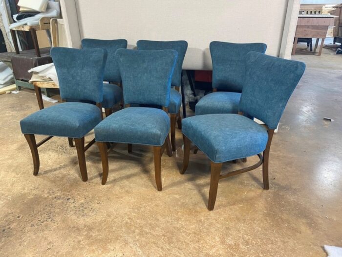 Set of 6 Blue Velvet Dining Chairs